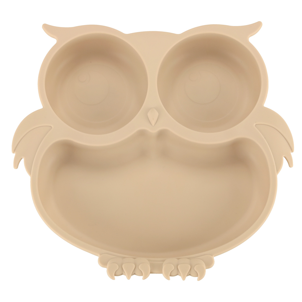 Naczynia silikonowe dla dzieci sowa zestaw 8 elementow bezowy