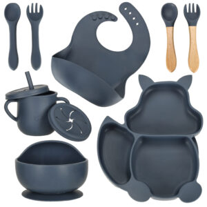 Silicone dishes for children squirrel set 9 elements dark blue