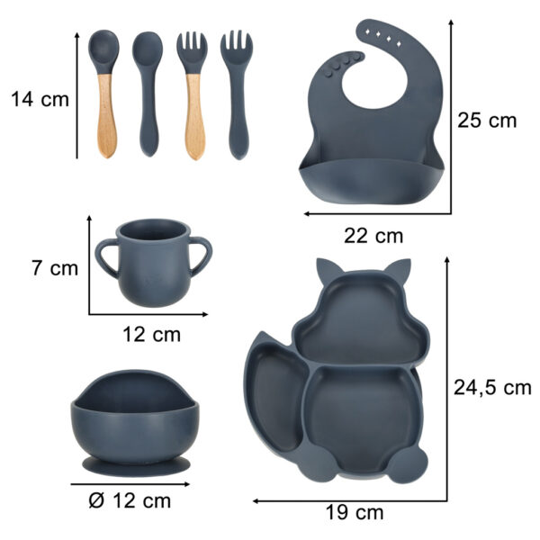 Silicone dishes for children squirrel set 9 elements dark blue