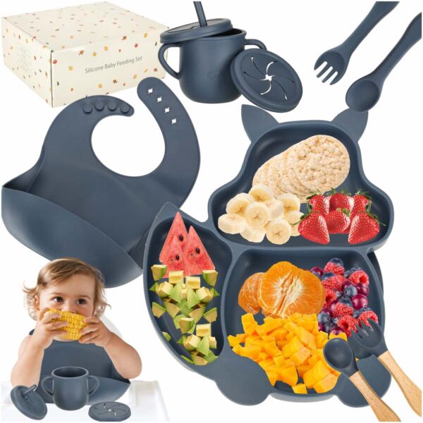 Silicone dishes for children squirrel set 9 elements dark blue