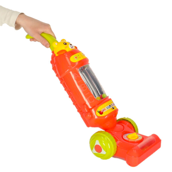 Odkurzacz dla dzieci pionowy interaktywny z dzwiekiem malinowy 46cm