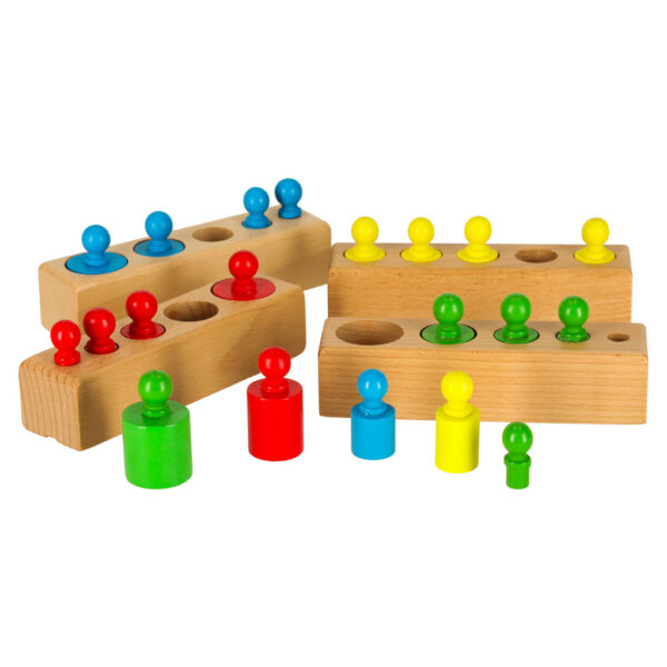 Odwazniki cylindry drewniane gra ukladanka montessori kolorowe