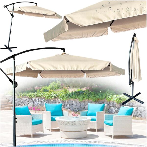 Parasol ogrodowy duzy skladany z wysiegnikiem 290cm bezowy Parasol ogrodowy duzy skladany z wysiegnikiem 290cm bezowy