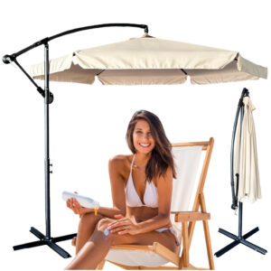 Parasol ogrodowy duzy skladany z wysiegnikiem 290cm bezowy