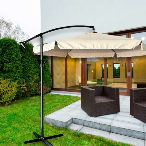 Parasol ogrodowy duzy skladany z wysiegnikiem 290cm bezowy