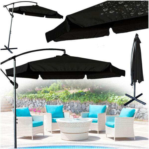 Parasol ogrodowy duzy skladany z wysiegnikiem 290cm czarny Parasol ogrodowy duzy skladany z wysiegnikiem 290cm czarny
