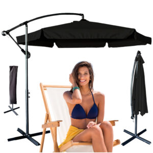 Parasol ogrodowy duzy skladany z wysiegnikiem 290cm czarny