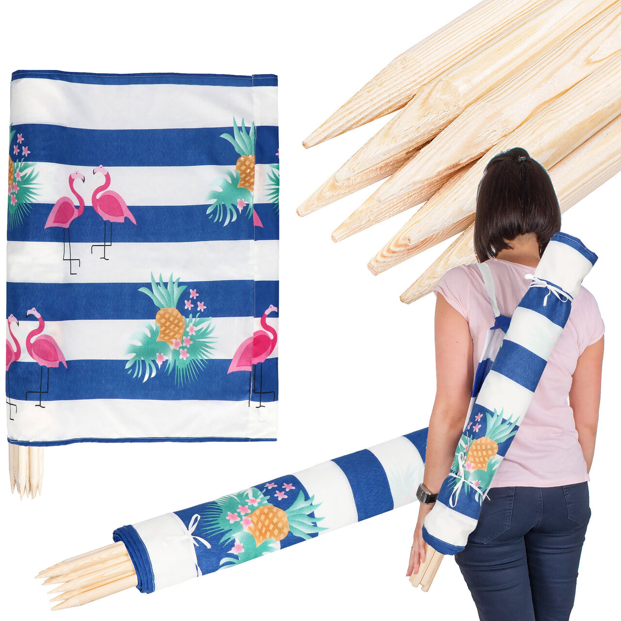 Parawan plazowy na plaze 6 metrow paski flamingi ananasy