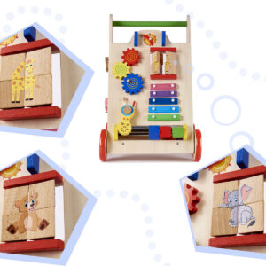 KX6495 Pchacz chodzik drewniany kostka edukacyjna 6w1