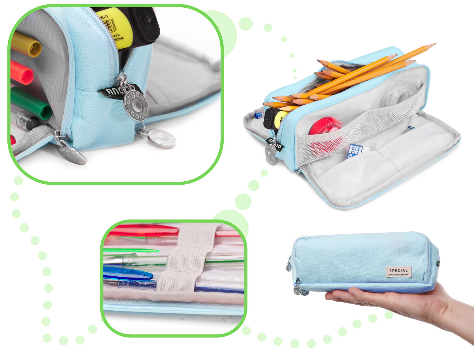 KX5673 Piórnik szkolny potrójny saszetka kosmetyczka 3w1 róż