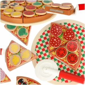 Pizza drewniany zestaw do zabawy na rzep akcesoria lopatka noz talerz nauka krojenia 20cm