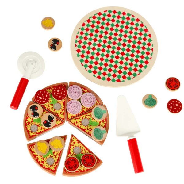 Pizza drewniany zestaw do zabawy na rzep akcesoria lopatka noz talerz nauka krojenia 20cm