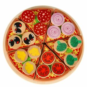 Pizza drewniany zestaw do zabawy na rzep akcesoria lopatka noz talerz nauka krojenia 20cm