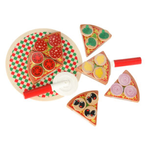 Pizza drewniany zestaw do zabawy na rzep akcesoria lopatka noz talerz nauka krojenia 20cm