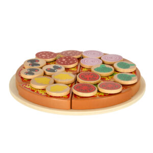 Pizza drewniany zestaw do zabawy na rzep akcesoria lopatka noz talerz nauka krojenia 20cm