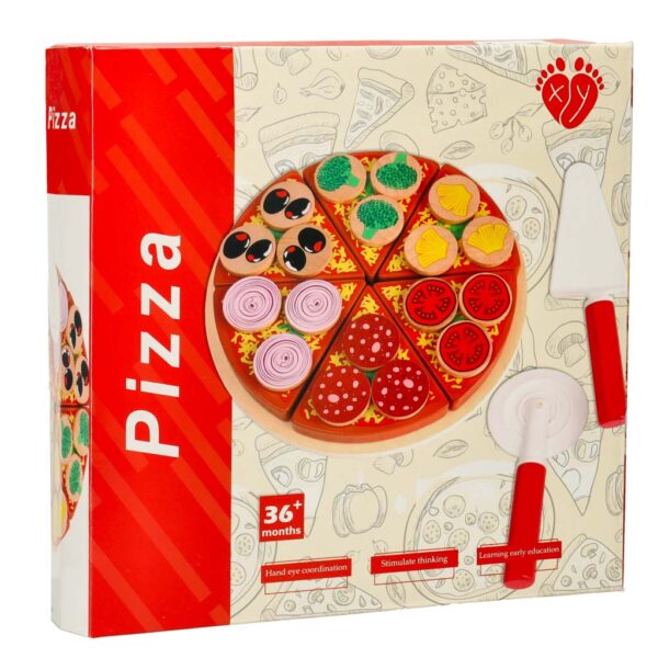Pizza drewniany zestaw do zabawy na rzep akcesoria lopatka noz talerz nauka krojenia 20cm