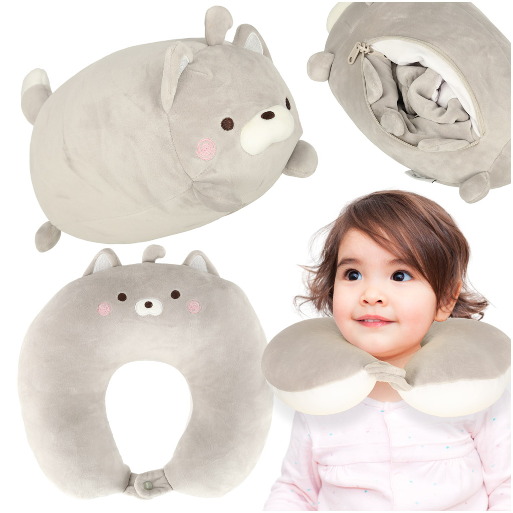 Poduszka podrozna 2w1 rogal pod kark do samolotu samochodu maskotka kot