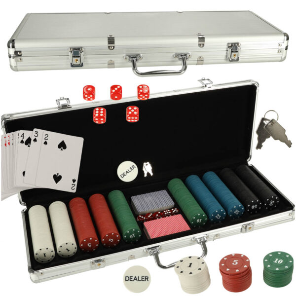 Poker zestaw do gry w walizce 500 zetonow 2 talie kart