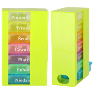 Pudelko organizer na leki na tabletki kasetka 7 dni 3 pory dnia 4 jezyki