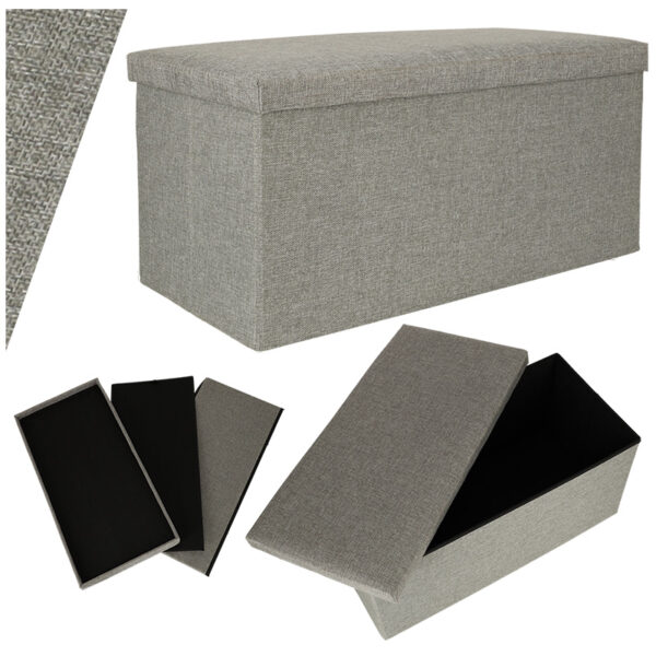 Puf skladany ze schowkiem szary duzy 76x38x38cm