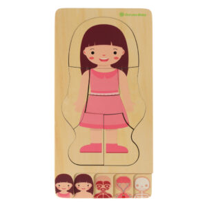 Puzzle drewniane warstwowe budowa ciala montessori dziewczynka