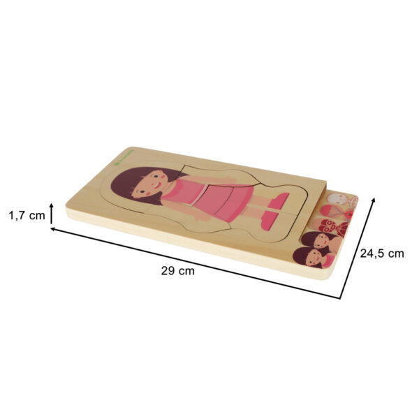 Puzzle drewniane warstwowe budowa ciala montessori dziewczynka