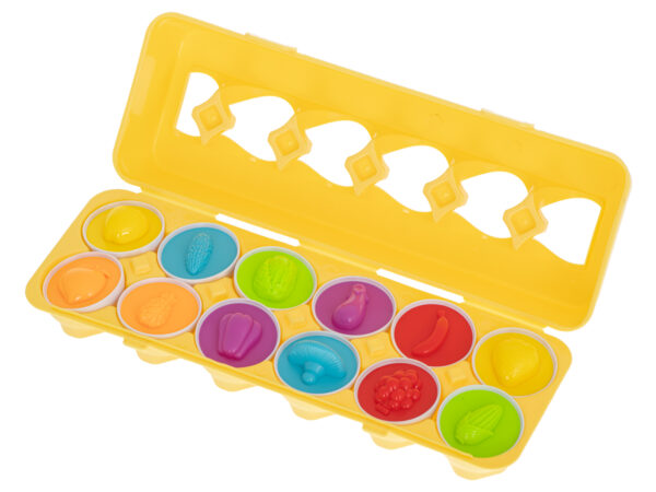 Puzzle klocki jajka 12 szt wytlaczanka Montessori owoce i warzywa