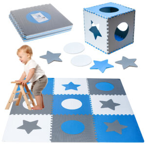 Foam puzzle mat 180x180cm 9 pieces gray-blue