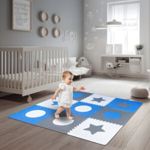 Foam puzzle mat 180x180cm 9 pieces gray-blue