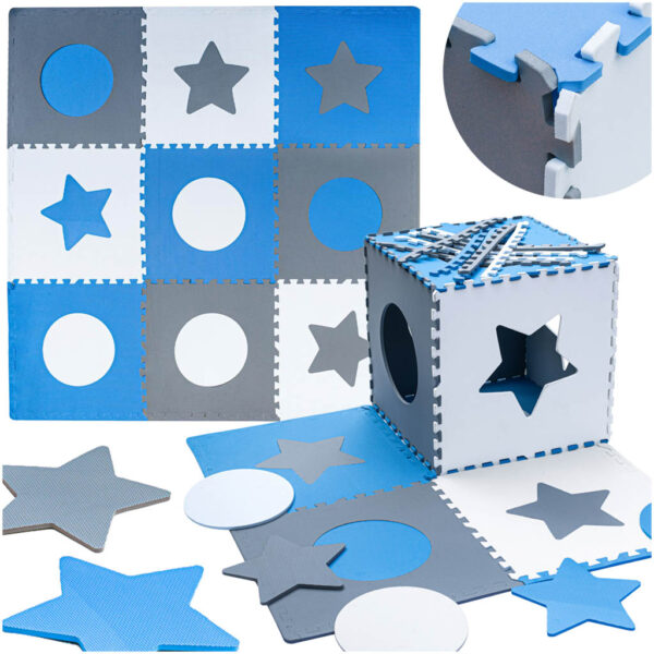 Foam puzzle mat 180x180cm 9 pieces gray-blue