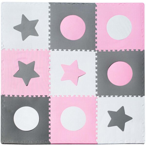 Foam puzzle mat 180x180cm 9 pieces gray-pink