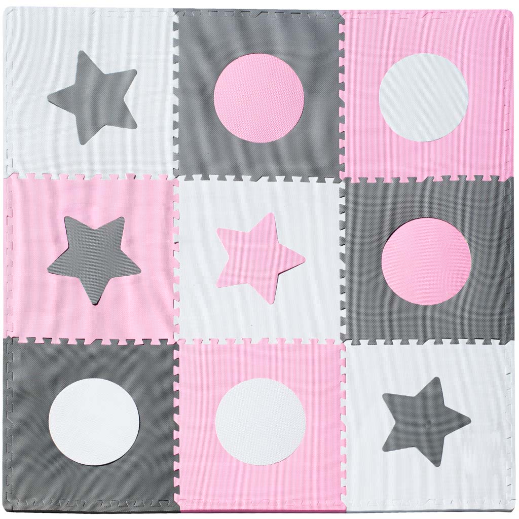 Puzzle piankowe mata 180x180cm 9 elementow szaro rozowa