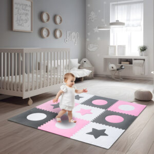 Foam puzzle mat 180x180cm 9 pieces gray-pink