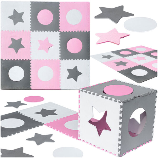 Foam puzzle mat 180x180cm 9 pieces gray-pink