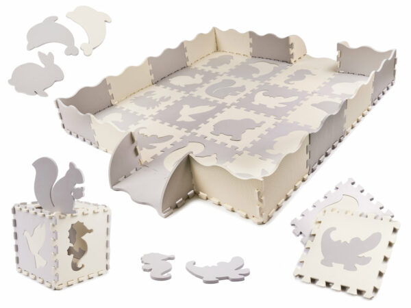 Puzzle piankowe mata kojec dla dzieci 36el szaro ecru Puzzle piankowe mata kojec dla dzieci 36el szaro ecru