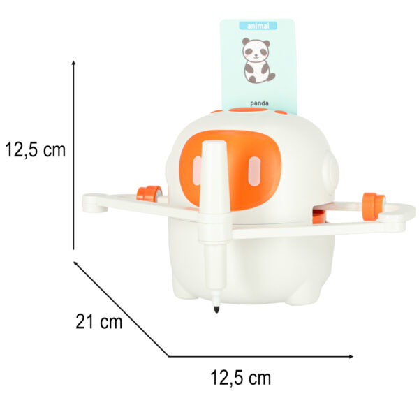 Robot edukacyjny interaktywny nauka rysowania pisania zestaw fiszki mazaki pomaranczowy