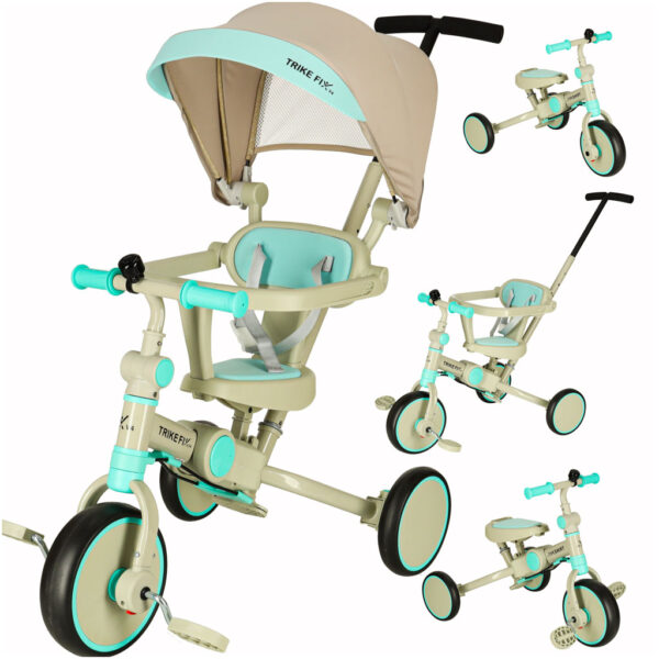 Rowerek trojkolowy TRIKE FIX V4 rower biegowy 6w1 daszek prowadnik pasy niebieski szary