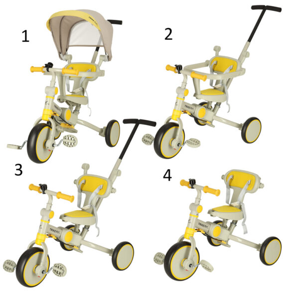 Rowerek trojkolowy TRIKE FIX V4 zolto szary z daszkiem