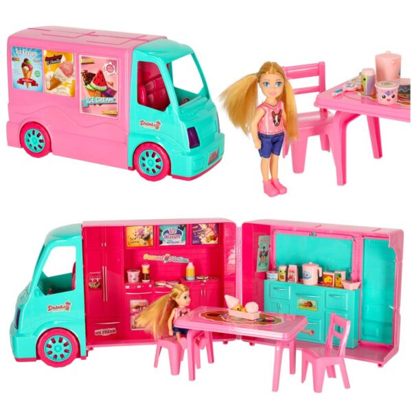 Samochod dla lalek kamper food truck zestaw 21 el