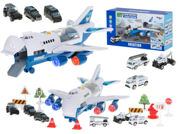 Samolot transporter z autami policja bok przod Samolot transporter z autami policja bok przod