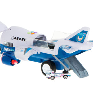 Samolot transporter z autami policja bok przod