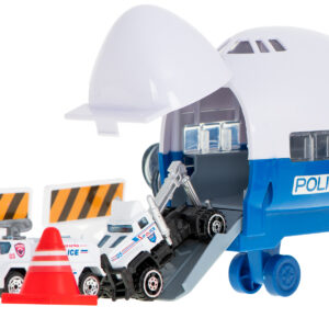 Samolot transporter z autami policja bok przod