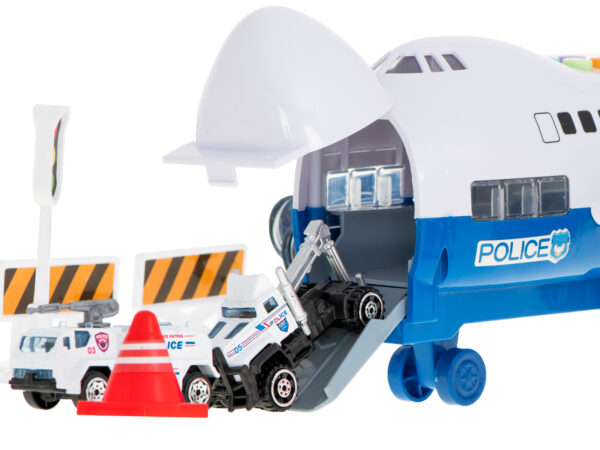 Samolot transporter z autami policja bok przod
