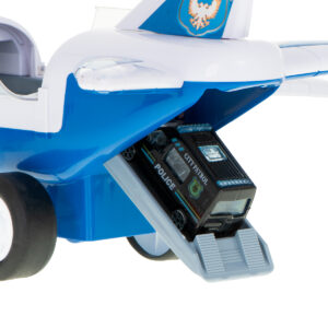 Samolot transporter z autami policja bok przod