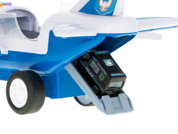 Samolot transporter z autami policja bok przod