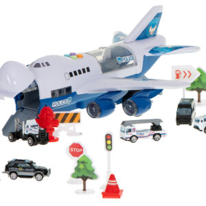 Samolot transporter z autami policja bok przod