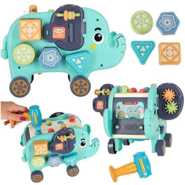 Slonik tablica manipulacyjna montessori wbijak sorter klocki mlotek 26cm