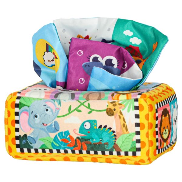 Sorter pudelko z chusteczkami sensoryczne montessori pluszowe cyfry litery