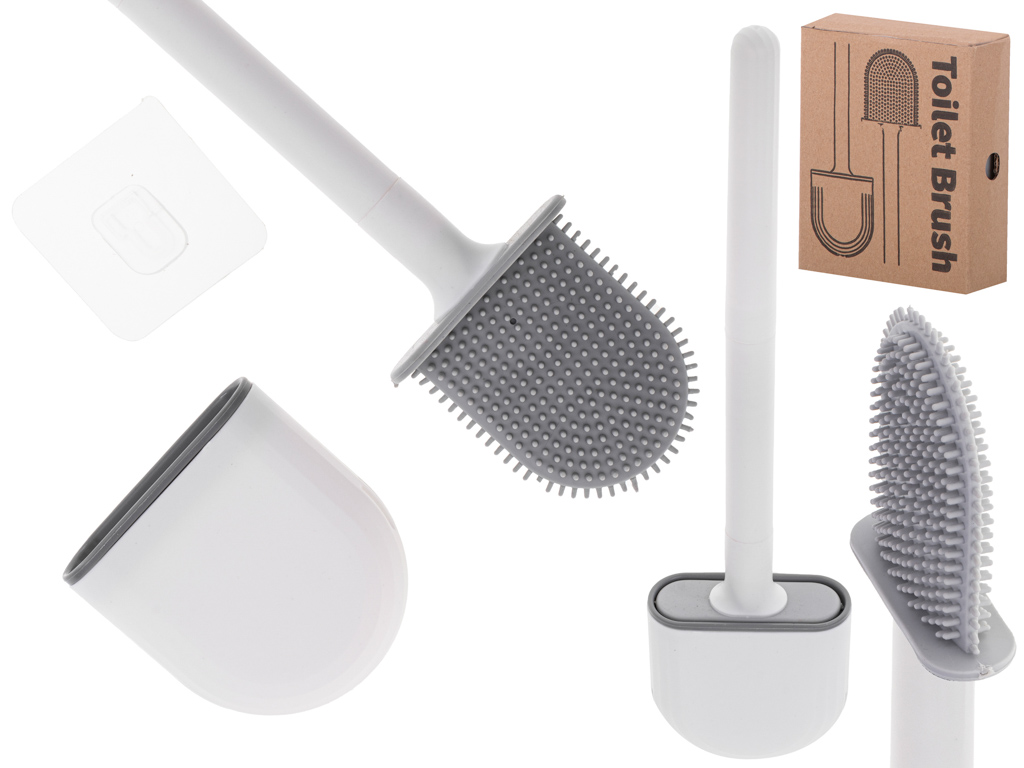 Szczotka silikonowa do WC z pojemnikiem biala