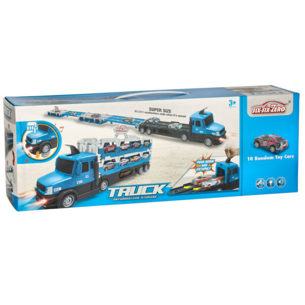 TIR Laweta samochod transporter pojazd skladany XXL 10 autek niebieski